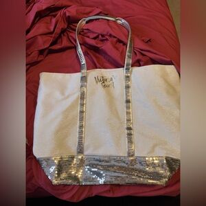 Victoria's Secret White and Silver Sequin Tote